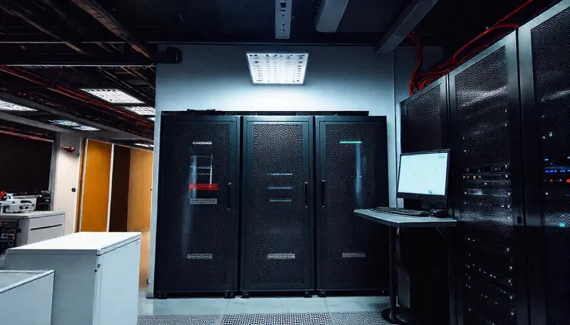 Modern server room with backup systems and emergency preparedness equipment for business continuity