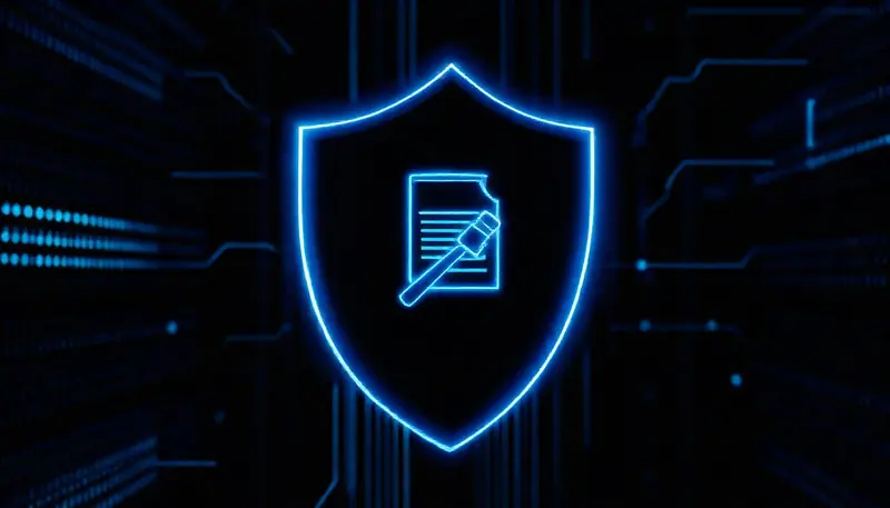 Cybersecurity insurance and data protection concept — glowing shield over secure data center